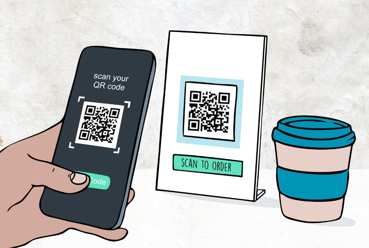 een telefoon die een qr code scant