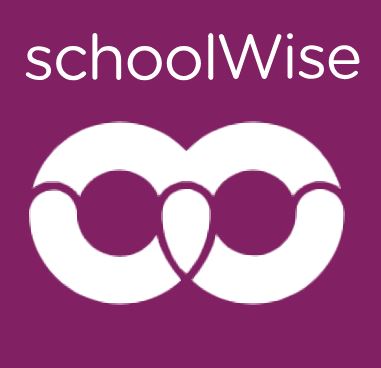 afbeelding logo schoolwise, twee witte cirkels op paarse achtergrond